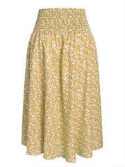 Floral Print Shirred Waist Skirt Elastic Waist Skirt for Summer