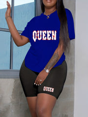 Letter Print Short Sleeve Top & Shorts Set