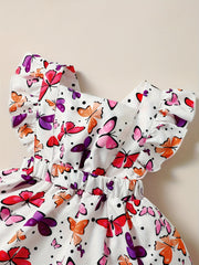 Toddler Girls Ruffle Trim Butterfly Graphic Princess Dress with Hairband