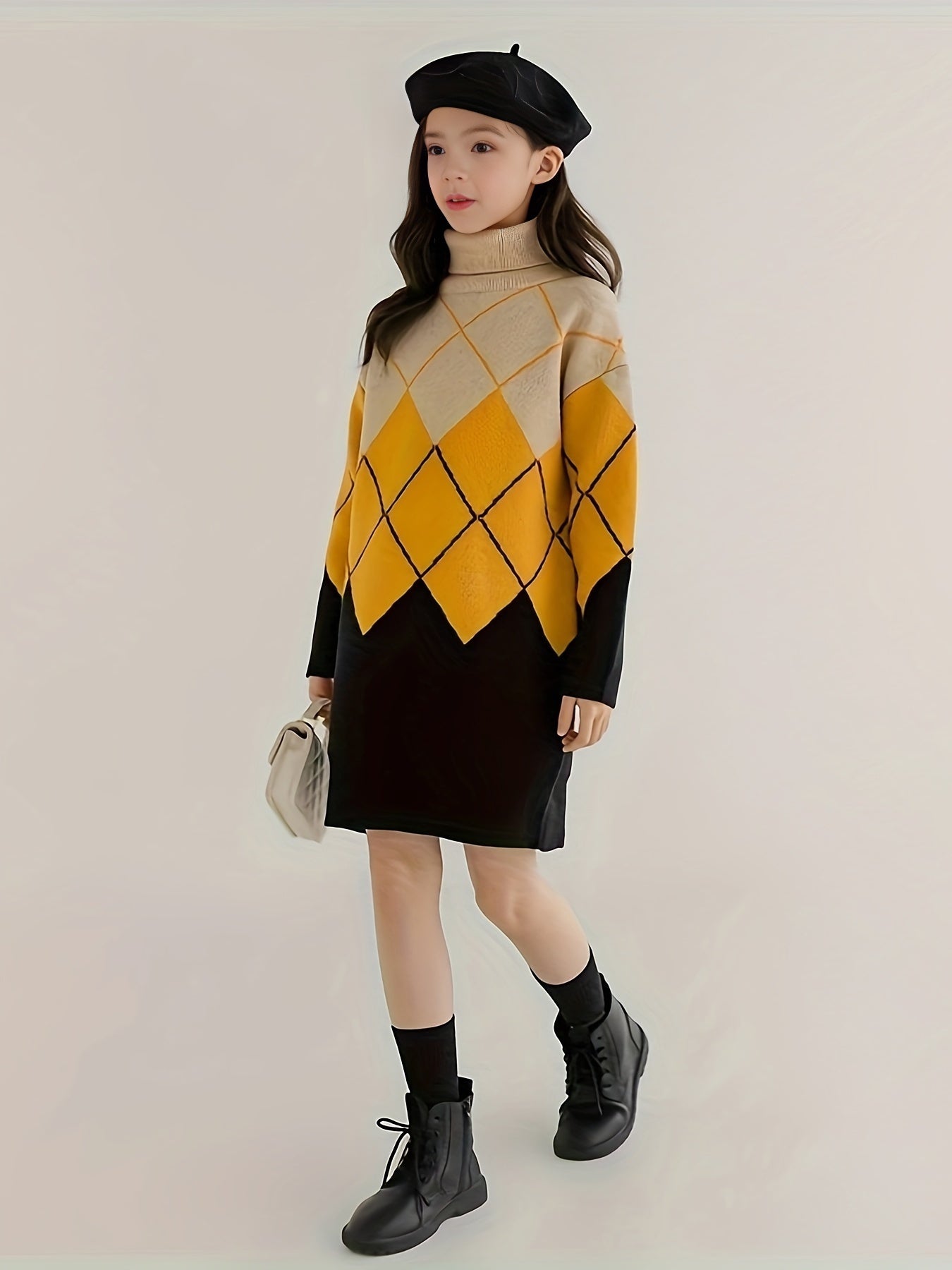 Girls 95 Cotton Diamond Pattern Long Sleeve Knitwear Kids Clothes Gift
