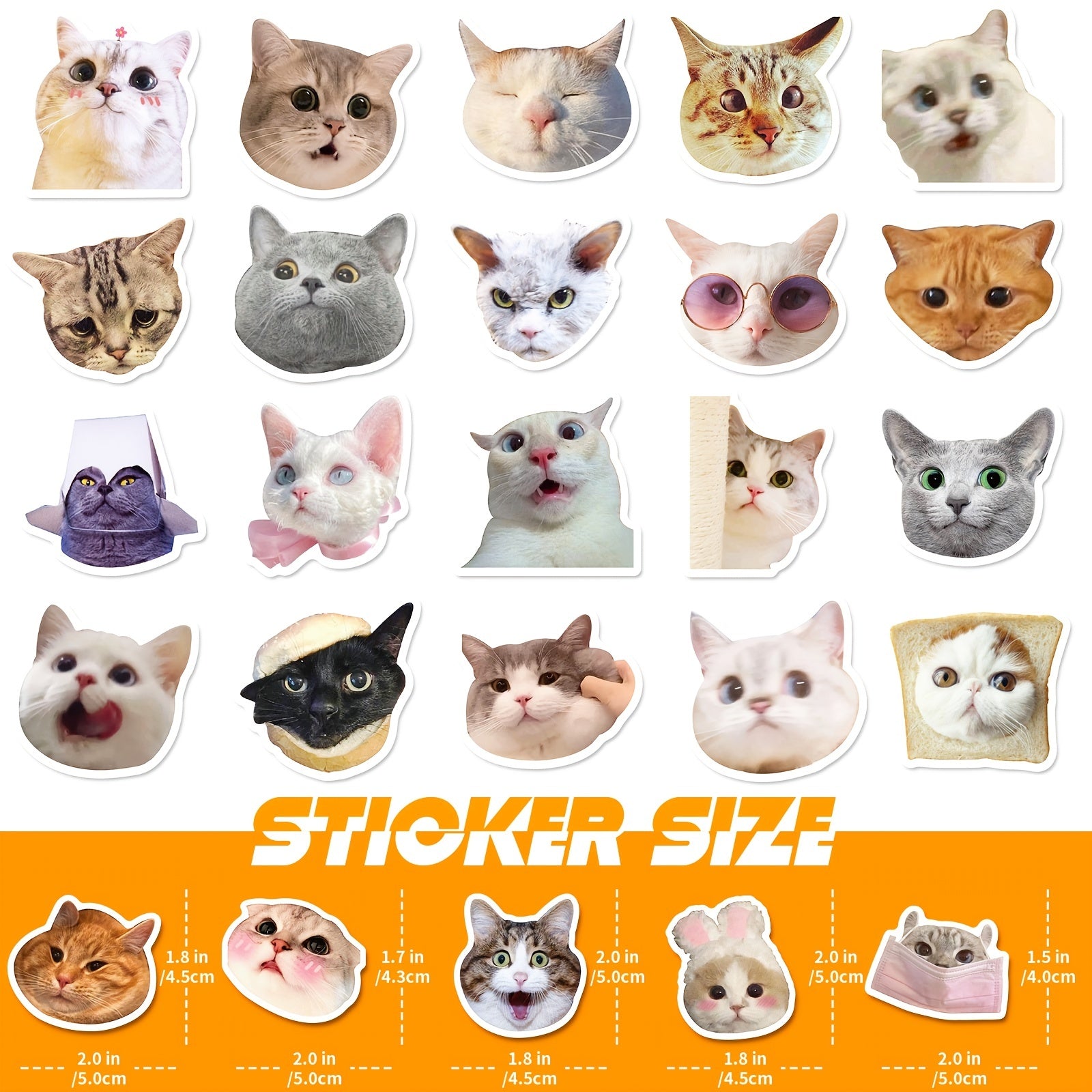 50PCS Cat Waterproof Stickers Vinyl Stickers for Water Bottle Laptop Phone Skate