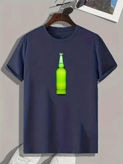 Men's Beer Bottle Print Comfy T-Shirt for Outdoor Summer