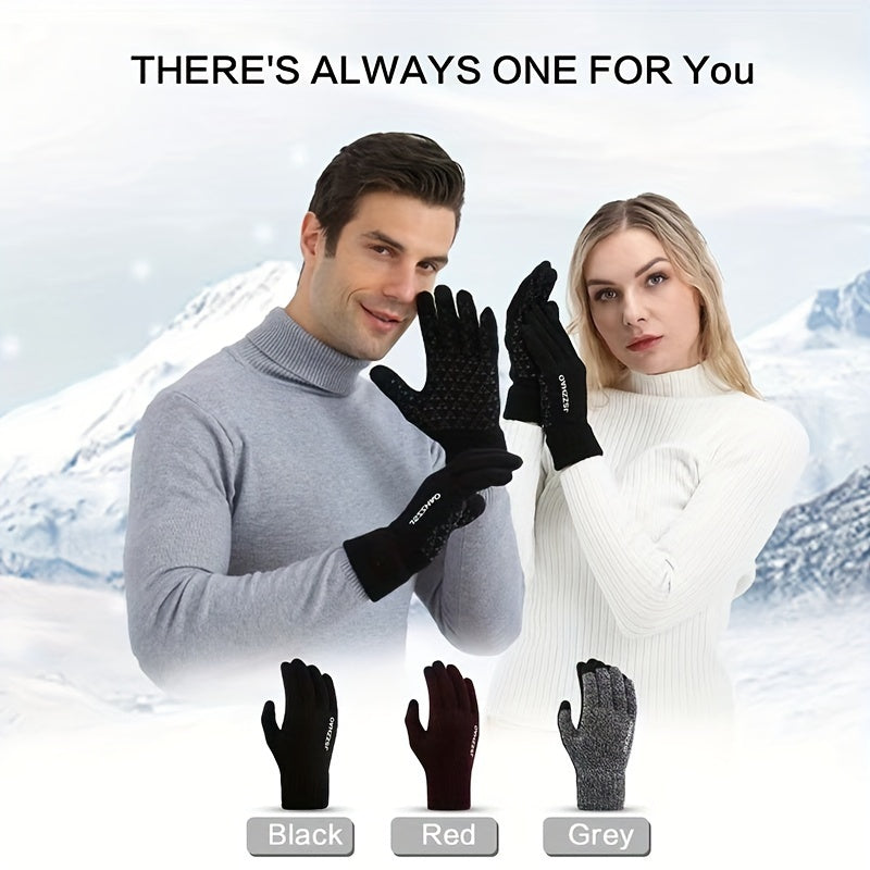2 Pairs Knitted Gloves Plus Velvet Thickened Touch Screen Winter Outdoor