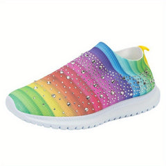 Women's Rhinestone Sock Sneakers Low Top Slip On Shoes
