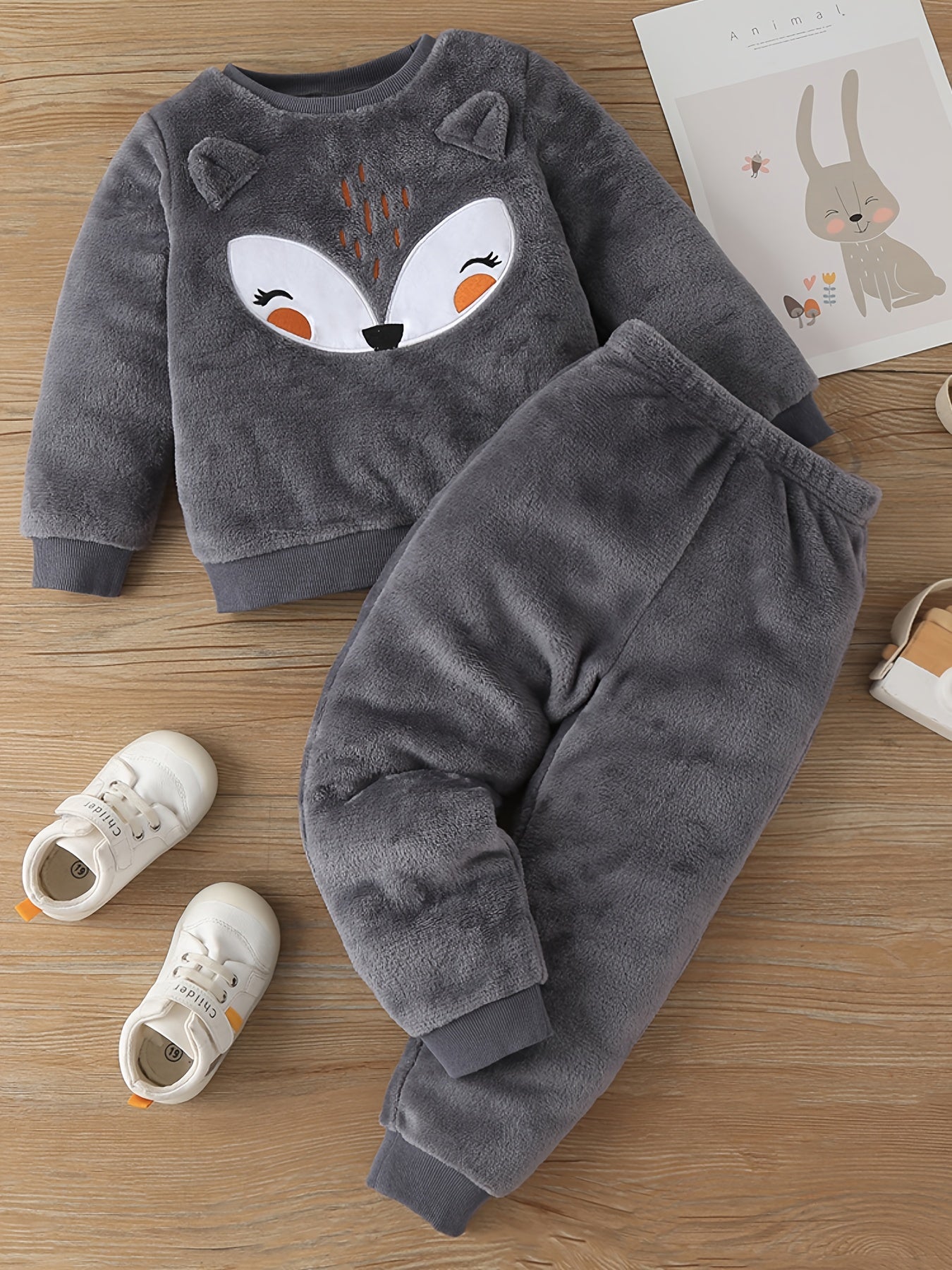Toddler Girl's 2pcs Fox Print Fleece Pajamas Set