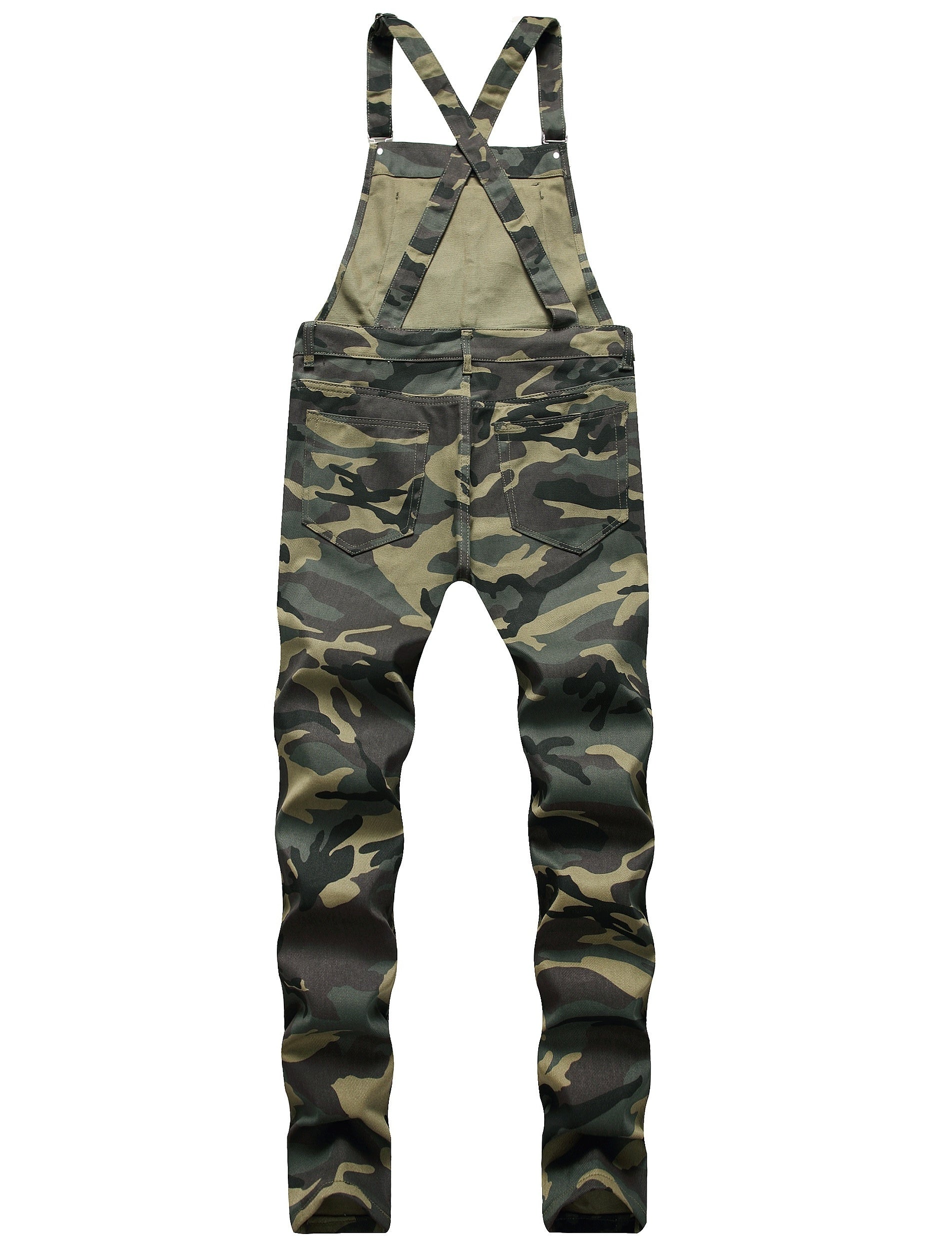 Camouflage Bib Overalls Mens Mid Stretch Slim Fit Suspender Denim Pants