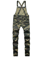 Camouflage Bib Overalls Mens Mid Stretch Slim Fit Suspender Denim Pants