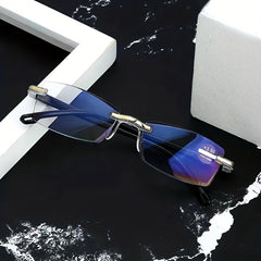 Men's Anti Light Rimless Presbyopic Glasses Diopter with Box