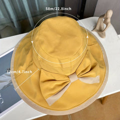 Wide Brim Bowknot Decor Sun Hat, UV Protection Bucket Hat for Women