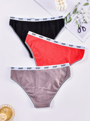 3 Pack Ribbed Panties Set Women's Briefs Set