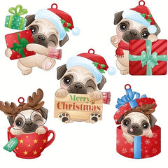 Adorable Pug Charm Phone Keychain Holiday Decor Christmas Trees