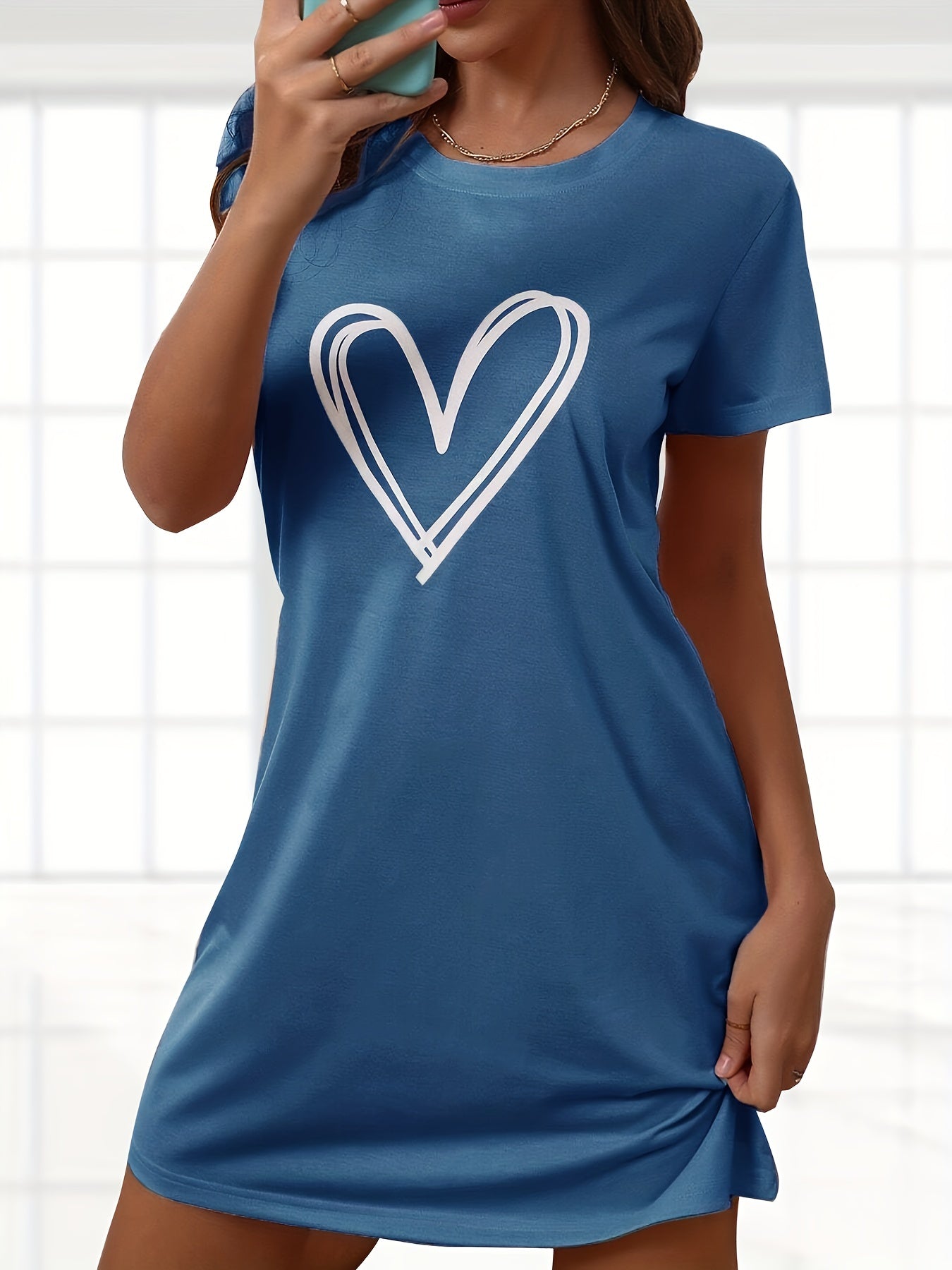 Heart Print Short Sleeve Nightdress