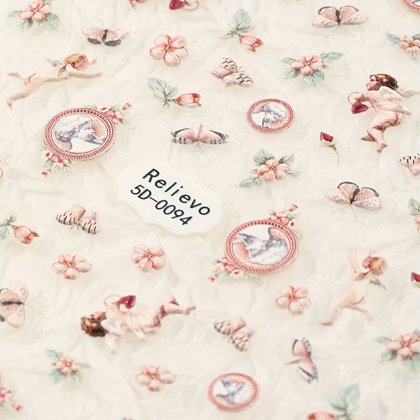Retro 5D Relief Nail Sticker Flower Nail Art Sticker