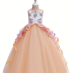Girl's Unicorn Princess Dress Set Fairy Tale Cosplay Kids Costume