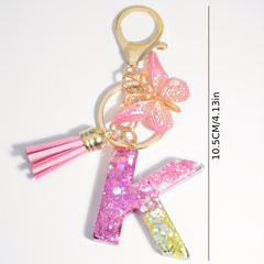 Initial Letter Keychain Resin Floral English Letter Shape Keychain With Tassel