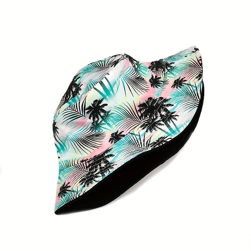 Coconut Tree Print Bucket Hat Double sided Casual Vacation Sun Hat