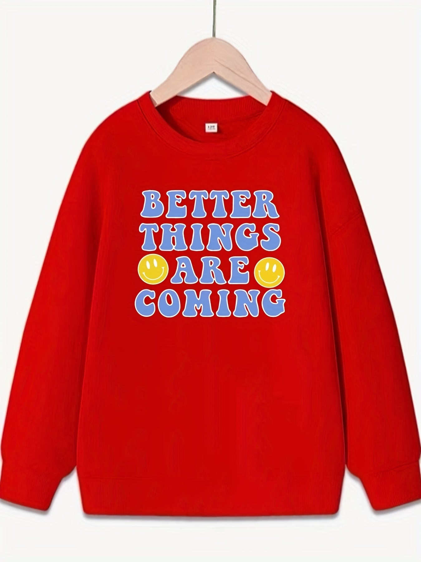 Smile Pattern Round Neck Sweatshirt For Girls