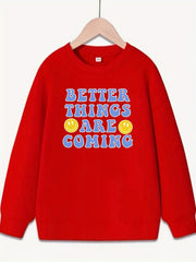 Smile Pattern Round Neck Sweatshirt For Girls
