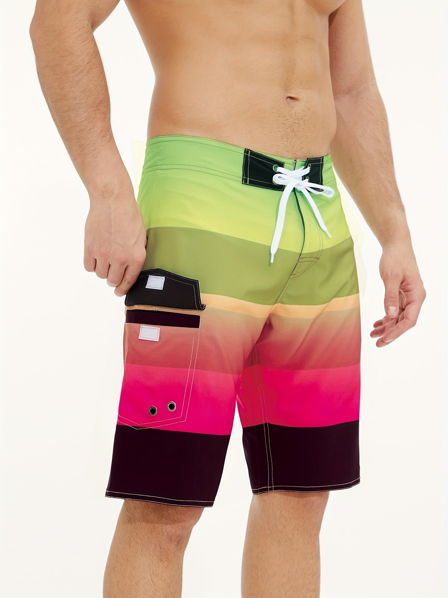 Stripe Print Beach Shorts Men's Swim Trunks Quick Dry Swimwear