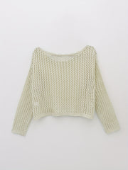 Crochet Beach Wear Knit Sweater Solid Crew Neck Long Sleeve Summer Sweater