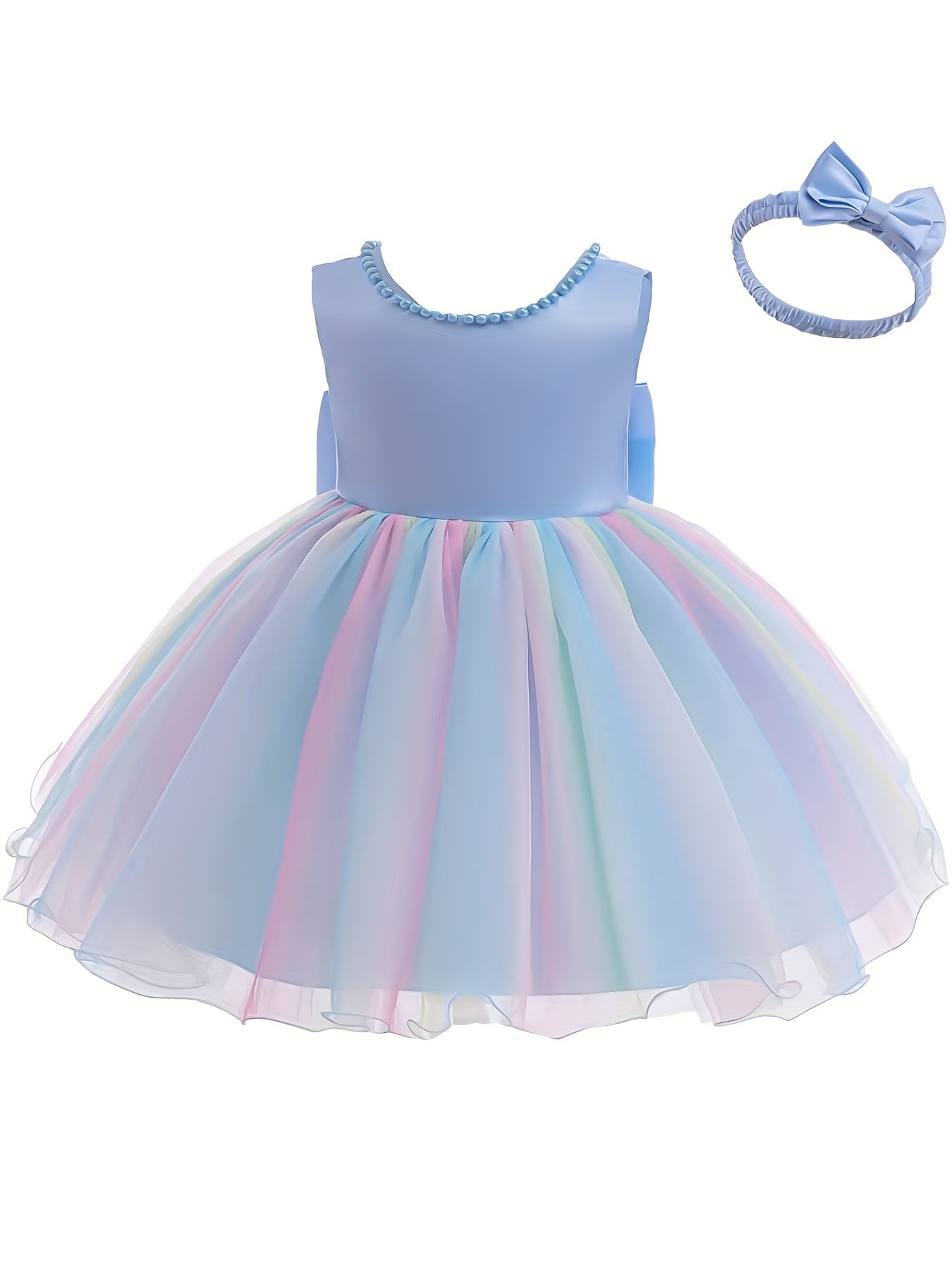 Adorable Toddler Gala Dress with Big Bow and Colorful Mesh Back