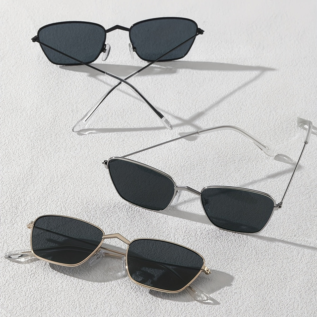 3 Pairs Men's Small Frame Metal Sunglasses with Zipper Case
