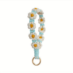 Boho Daisy Keychain for Girls Soft Macrame Wristlet Lanyard for Keys