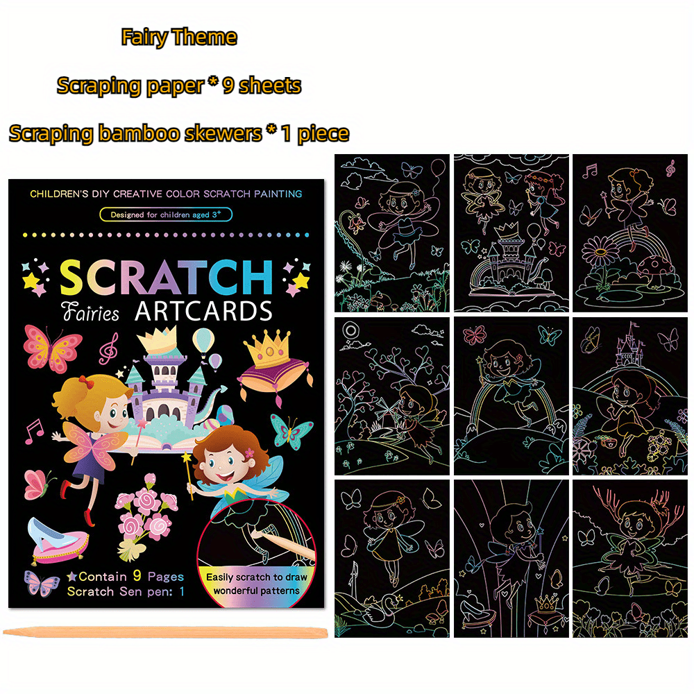 9pcs Children's Cartoon Art Scratching Set