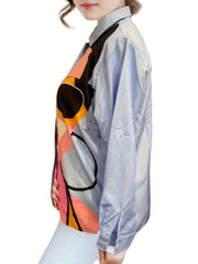Cartoon Figure Print Button Up Shirt