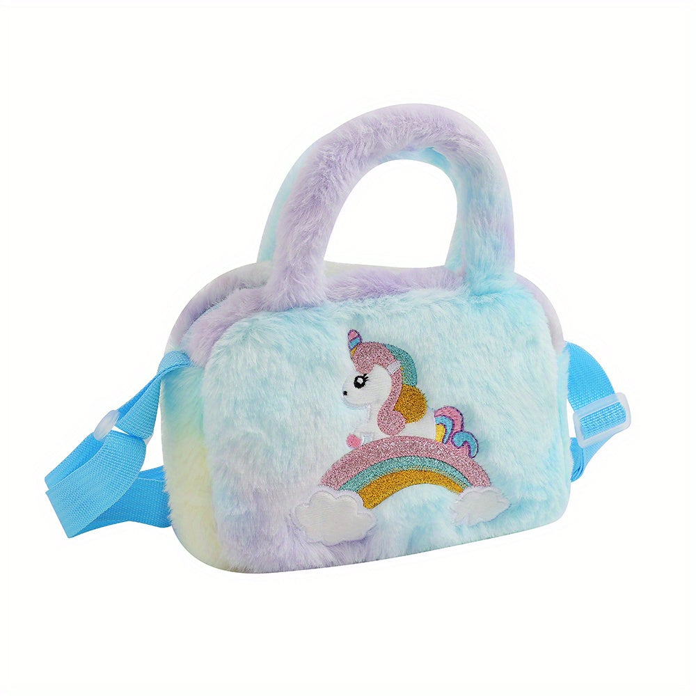 Rainbow Unicorn Handbag Crossbody Bag Plush Coin Purse For Girls