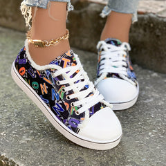 Women's Letter Graphic Canvas Lace-Up Sneakers
