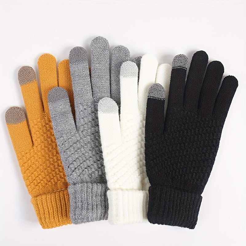 Winter Thermal Knit Gloves Touch Screen Windproof Warm Thick Full Finger Gloves