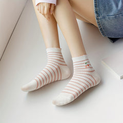 5 Pairs Striped Sports Socks Lightweight Crew Short Socks Women's Stockings