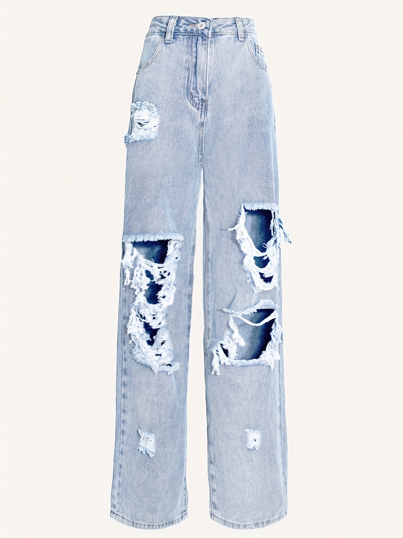 High Waist Distressed Loose Fit Denim Pants Women's Jeans
