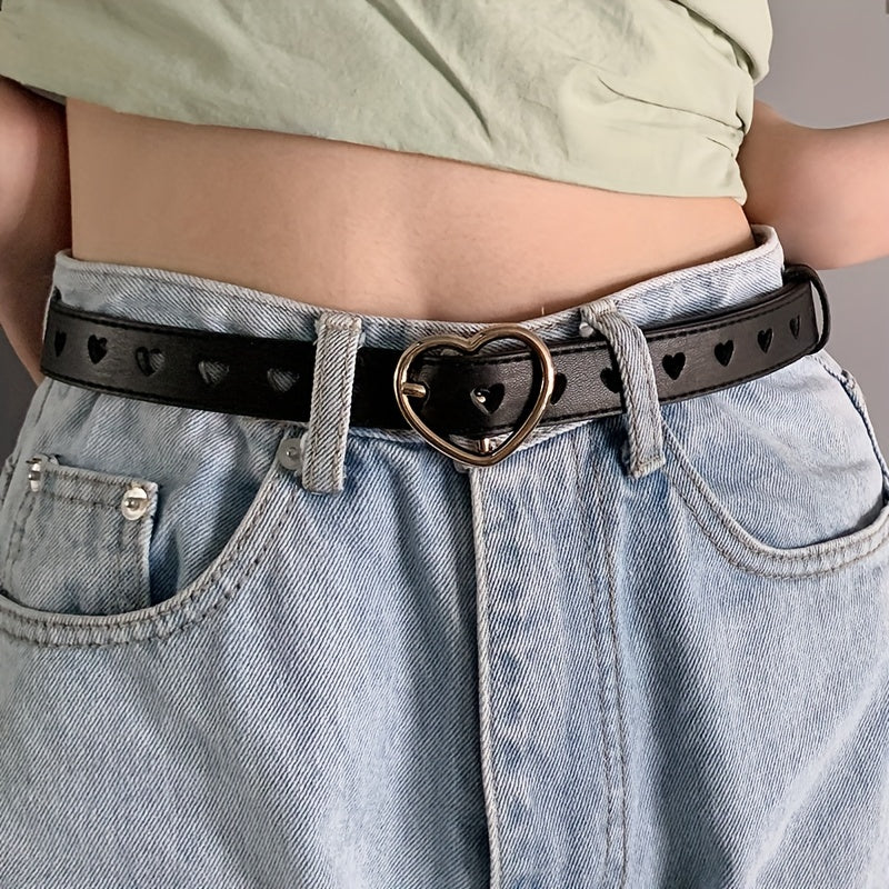 Heart Hollow Buckle PU Belt Solid Casual Waistband Jeans Pant Belt Women