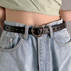 Heart Hollow Buckle PU Belt Solid Casual Waistband Jeans Pant Belt Women