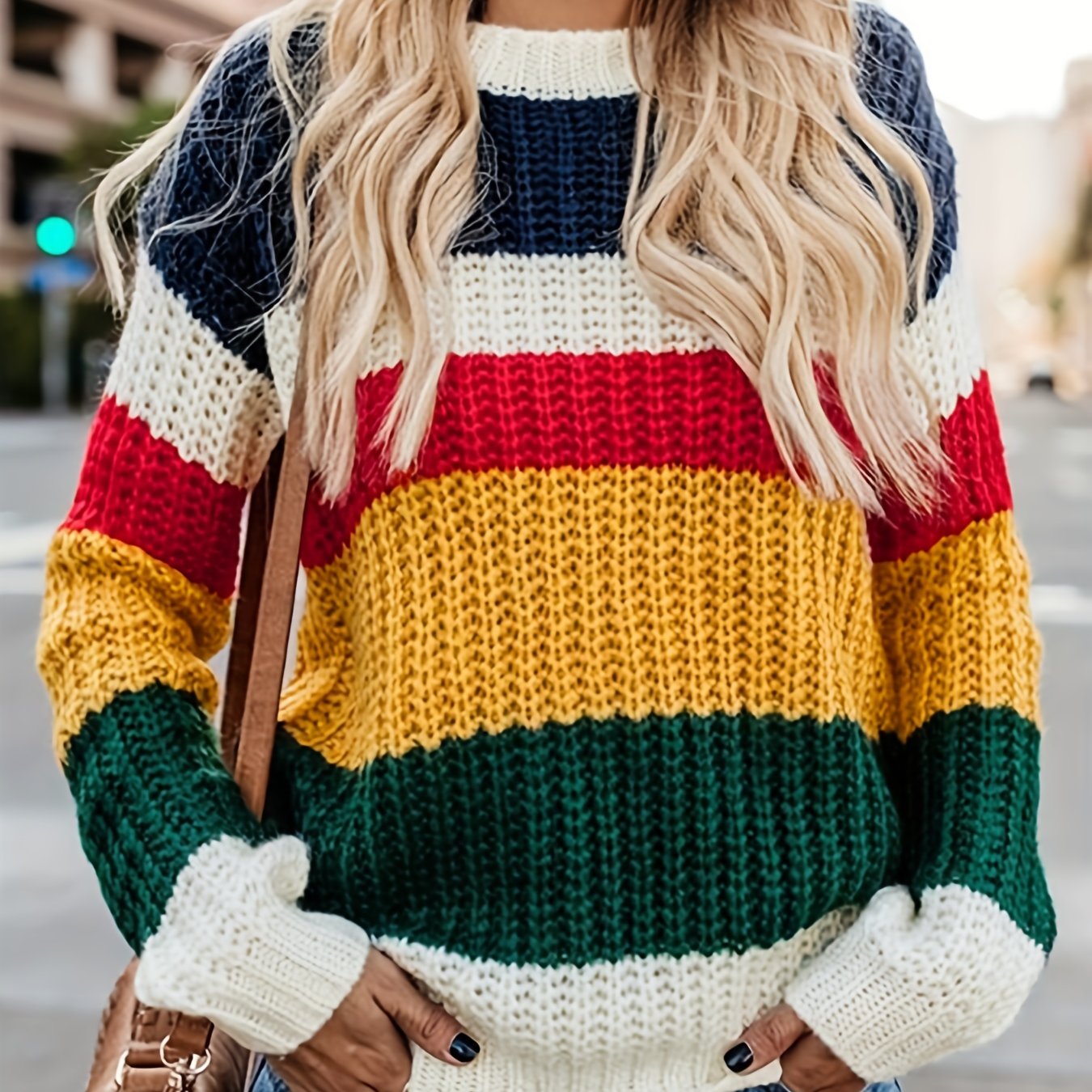Casual Crew Neck Pullover Sweater Long Sleeve Drop Shoulder
