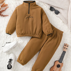 Boy's 2pcs Fleece Sweatshirt & Sweatpants Set FUTURE Embroidered