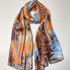 Flower Castle Print Scarf Satin Shawl Head Wrap Travel Beach Towel