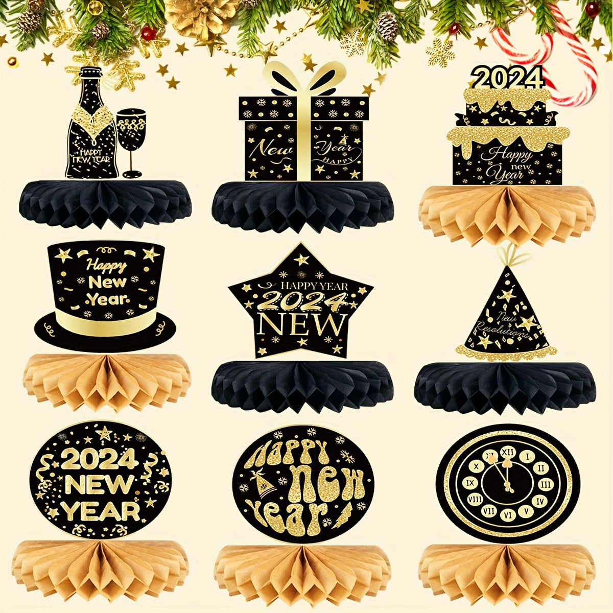 Golden Years Honeycomb Centerpiece Table Decoration - 9pcs