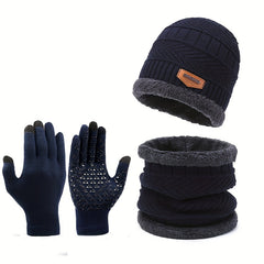 Winter Knit Hat Scarf Gloves Set with Velvet Neck Gaiter