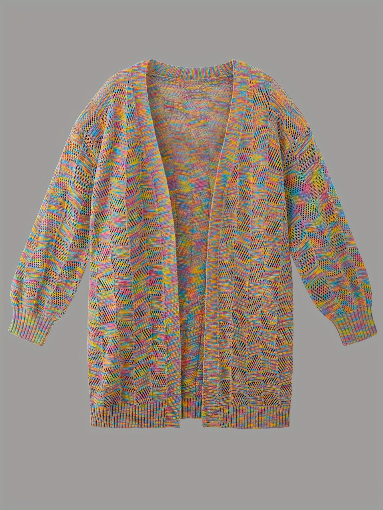 Colorful Printing Knit Cardigan Open Front Sweater