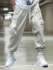 Tech Wear Pocket Harem Pants Men's Casual Stretch Waist Drawstring Cargo Pants