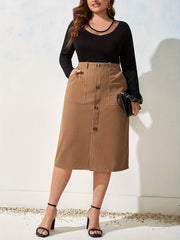 Plus Solid High Rise Maxi Skirt With Pockets