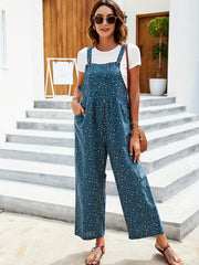 Floral Print Wide Leg Jumpsuit With Pockets