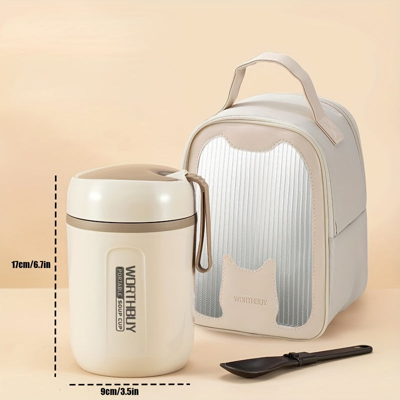 800ml Insulated Cup w/ Spoon & Storage Bag - Outdoor Travel Camping