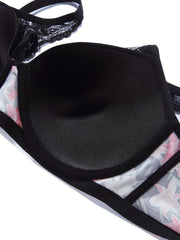 Sexy Bra Women's Plus Floral Print Lace Underwire Molded Cup Bra