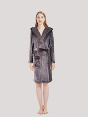 Cozy Fuzzy Hooded Lounge Robe with Pockets