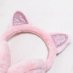 Sequin Peach Heart Cat Ears Earmuffs Plush Winter Warm Ear Cover