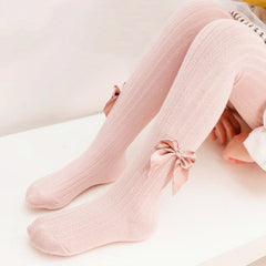 Baby Girls Cable Knit Tights with Bow Pink
